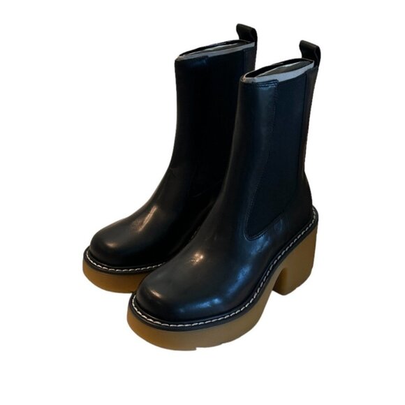 Marc Fisher Black Leather Fredy Black Platform Boot Chunky Lug 90s Sz 8.5 NWOB - Picture 3 of 8